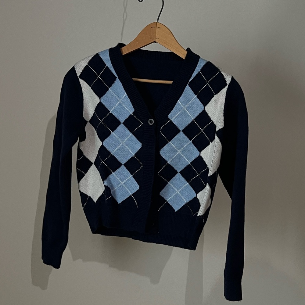 yesstyle blue and white argyle cardigan